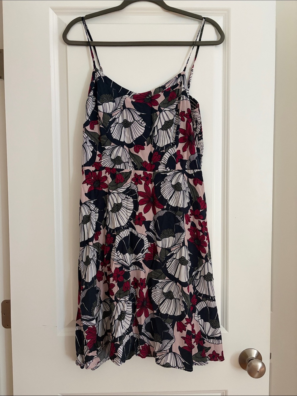 LOFT Floral Spaghetti-Strap Mini Dress in Navy, Pink & Burgundy